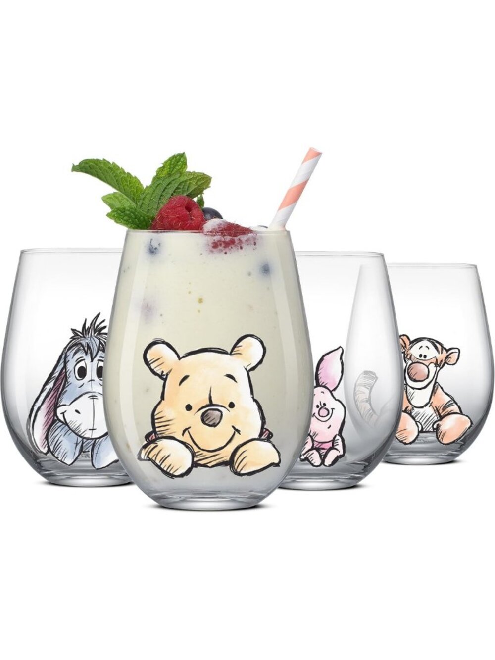 Winnie the Pooh Stemless Glasses Set of 4 - 19oz Drinking Cups with Pooh